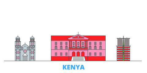 Wall Mural - Kenya cityscape line vector. Travel flat city landmark, oultine illustration, line world icons