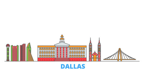 Wall Mural - United States, Dallas cityscape line vector. Travel flat city landmark, oultine illustration, line world icons