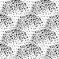 Black and white dotted semi circles with texture shading effect. Seamless vector pattern abstract half moon background. Overlapping celestial spheres backdrop with hand drawn dots. Monochrome repeat