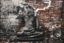 Broken Buddha Statue At Ayutthaya Historical Park Of Wat Mahathat.