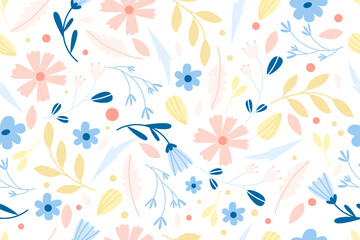 seamless floral pattern with cute modern flowers and leaves