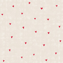 Little Red Hand Drawn Hearts Pattern On Beige Background