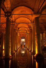 Turkey, Istanbul, Underground Interior Of Basilica Cistern