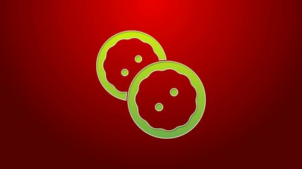 Canvas Print - Green line Sewing button for clothes icon isolated on red background. Clothing buttons. 4K Video motion graphic animation