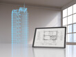 © HuberStarke/Westend61 - Tablet with blueprint and model of a skyscraper with digital grid, 3d rendering