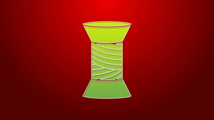 Sticker - Green line Sewing thread on spool icon isolated on red background. Yarn spool. Thread bobbin. 4K Video motion graphic animation