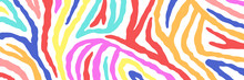 Vector Abstract Animalistic Background. Freehand Illustration Of Zebra Skin Print. Long Horizontal Banner.