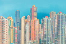 Modern Buildings Against Blue Sky In City, Hong Kong