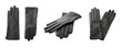 © New Africa - Set of black leather gloves on white background. Banner design