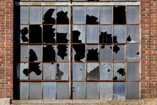 Old Factory Window With Broken Glass