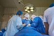© Taras Grebinets - Surgery. Two surgeons and an operating nurse. The instruments in the hands of the surgeon are stained with blood.