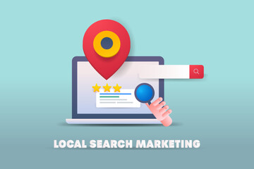 Wall Mural - Local search marketing, local business map listing and seo optimization. Local search result with map and rating. 3d style illustration vector.