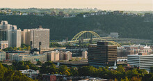 Pittsburgh Urban City Infastructure With Pretty Colors, Bridges, City Skyline And Room For Copy 
