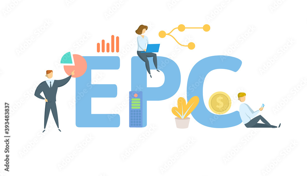 EPC, Earnings Per Click. Concept with keywords, people and icons. Flat ...