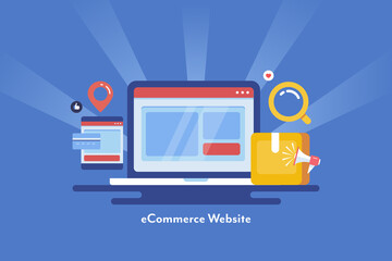 Wall Mural - Ecommerce - Online shopping, payment and delivery concept. Vector website design template, flat style ecommerce marketing web banner.