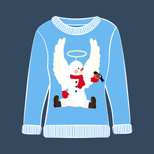 Christmas Party Ugly Sweater With Snowman Vector Illustration