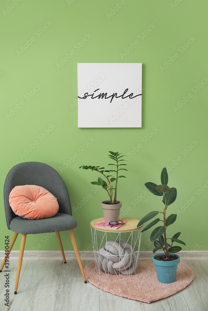 Interior of modern room with chair and table