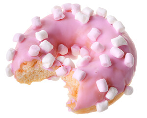 Sticker - Strawberry donut covered with pink icing Isolated