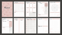 Vector Planner Pages Templates. Daily, Weekly, Monthly, Project, Budjet And Meal Planners. Pink Nude Floral Design.
