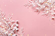 Christmas or New Year shine background in pastel colors. White frost branches with berries and bokeh lights