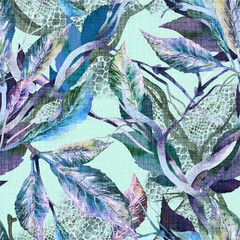 Wall Mural - Watercolor Leaves Seamless Pattern. 