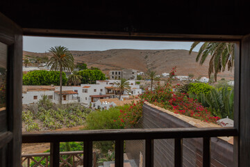 Sticker - BENTANCURI, SPAIN - Nov 14, 2020: Cityscape in Bentancuria on the island of Fuerteventura in Spain