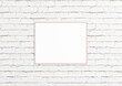 © AestheticMockup - Horizontal 8x10 Pink Frame mockup. Horizontal Pink frame on a white brick wall.