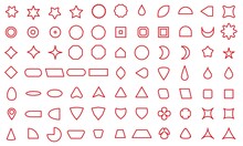 Vector Basic Shape Collection For Your Design. Red Linear Polygonal Elements With Sharp And Rounded Edges