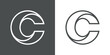 Logotipo inicial letra C tridimensional en linea delgada en fondo gris y fondo blanco