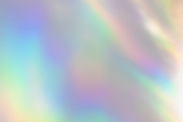 Wall Mural - Blurred rainbow light refraction texture overlay effect for photo and mockups. Organic drop diagonal holographic flare on a white wall. Shadows for natural light effects