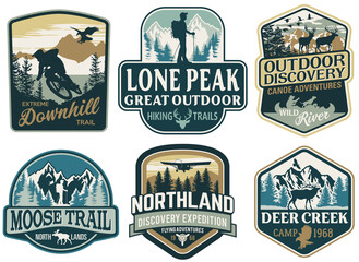 Wall Mural - the great outdoor discovery adventure labels and patches vector collection