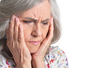 Poster - Close up portrait of sad senior woman