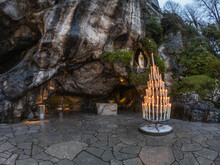 The Grotto Of Massabielle Is The Place Where The Virgin Appeared To Bernadette Soubirous, A 14-year-old Girl, From Lourdes, France, In 1858. At The Back Left Of The Grotto Is The Spring.