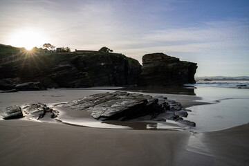 Poster - view of the coast and beaches near Playa de Catedrales in Galicia