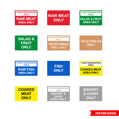 Wall Mural - Food safety colour coded signs icon set of color types. Isolated vector sign symbols. Icon pack.