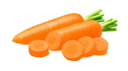 Wall Mural - Fresh whole and sliced carrots isolated on white background