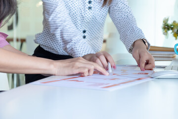 close-up view of young ui development team working together in office.