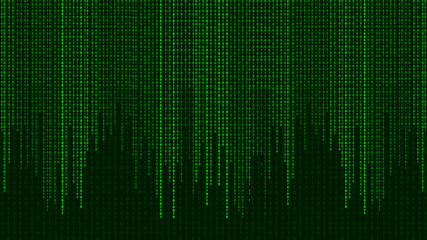 Green matrix background. Falling numbers on screen. Technology stream binary code. Digital vector illustration. Hacking concept.