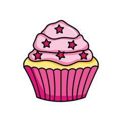 Wall Mural - pink cupcake with stars chips, colorful design