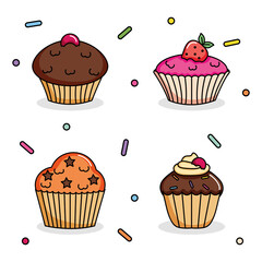 Sticker - sweet cupcakes icon set, colorful design