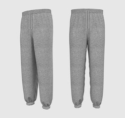 Sticker - Blank joggers mockup, front and side views. Sweatpants. 3d rendering, 3d illustration.