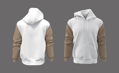 Blank hooded sweatshirt mockup for print, isolated on grey background, 3d rendering, 3d illustration