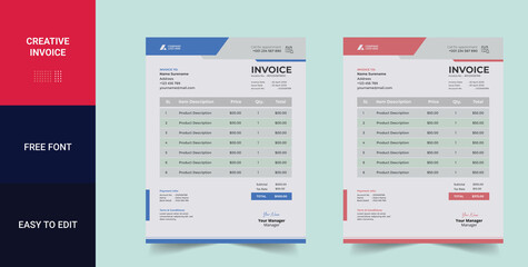 Business invoice template. Invoicing quotes, money bills or price invoices and payment agreement or bill payment receipt page vector set design templates