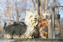 Statue Of A Dog In A Cemetery