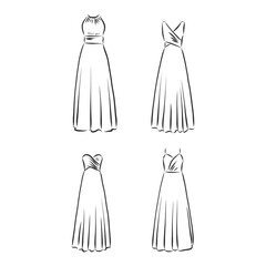 Wall Mural - Hand drawn vector clothing set. of trendy maxi dresses isolated on white. dress vector sketch illustration