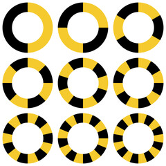 Wall Mural - circle yellow and black sectors vector safety stripe warning, circle warns caution design. warn caution border, stripe safety warning ring