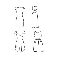 Wall Mural - Hand drawn vector clothing set. of trendy dresses isolated on white. dress vector sketch illustration