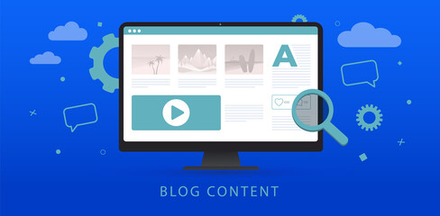 Wall Mural - blog content, digital blogging post, data marketing concept. content writing for online blog web pag