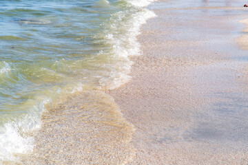 Sticker - ,  - Jan 01, 1970: Closeup shot of Black Sea waves splashing on the shore