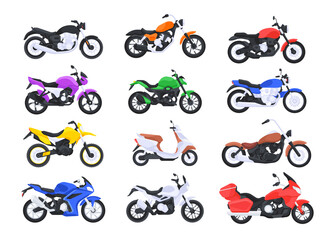 Wall Mural - Motorbike set. Motorcycle and scooter, sport bike, enduro and chopper. Vector illustration